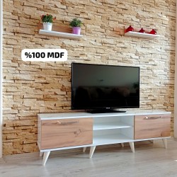 Mobilya Sepeti( Ms 80 ) Mdf Tv Ünitesi Dolabı Raflı Beyaz Ceviz